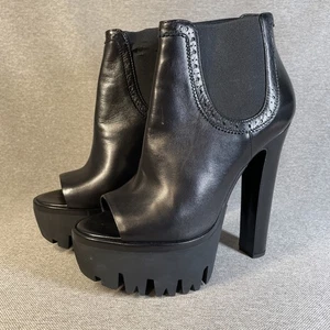 Botín Versus Versace H.130 Napa Nero/oro Punta Abierta Cuero Negro Talla 37 - Imagen 1 de 15