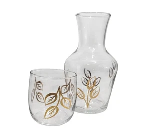 Blattgold Glas Nachttisch Wasserkaraffe mit Glas 16oz mundgeblasenes Glas elegantes Design - Bild 1 von 9