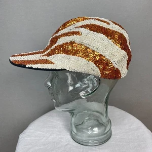 Cappello berretto baseball paillettes righe tigre arancione bianco stampa animalier funky audace - Foto 1 di 11