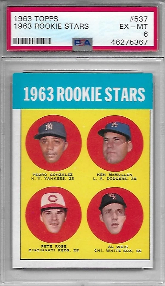 Tarjeta de novato 1963 Topps #537 Pete Rose - PSA 6 - Excelente como nueva Foto 1 de 2