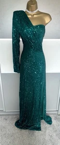Elegant Evening Sequin Wedding Party Cruise Prom Cocktail Maxi Dress Sz 12/14 - Picture 1 of 3