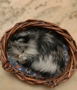 Realistic Black, Gray, White Striped Kitten Cat Soft Rabbit Fur 5” X 4” - Picture 1 of 2