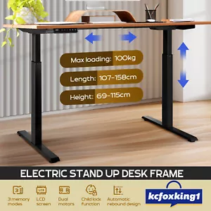 Electric Standing Desk Frame Adjustable Motorised Sit Stand Dual Motor Black - Picture 1 of 12