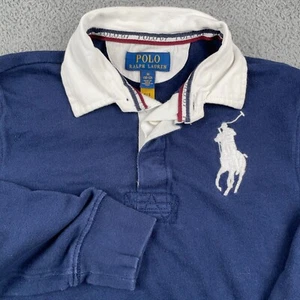 Polo Ralph Lauren Shirt Boys Medium Blue Rugby Polo Big Pony Terry Pocket - Picture 1 of 11