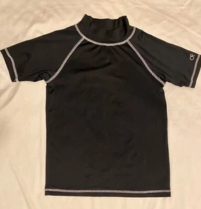 OP Boys Swim SHIRT-Child 10/12-Short Sleeve-Mock Neck-Black Polyester Spandex - Picture 1 of 9
