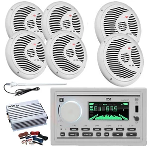 Pyle Marine Bluetooth Receiver, 4x 8'' + 2x 6.5" Speakers, Amp w/Kit, Antenna - Picture 1 of 11