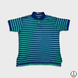 Vintage 90s Polo Ralph Lauren Shirt Mens Medium Green Pony Striped Cotton Preppy - Picture 1 of 8
