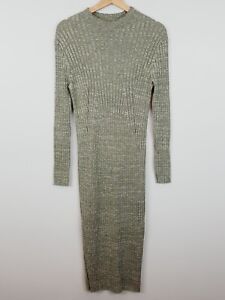 [ SABA ] Womens Green Ribbed Knit Long Sleeve Maxi Dress | Size S or AU 10