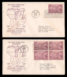 1937 US # 795 x2 NW Territory Ordinance FDCs w/ GRIMSLAND Cachet - Picture 1 of 1
