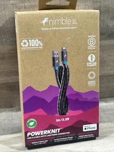 Nimble PowerKnit Durable Nylon USB-A to iPhone Charging Cable (3.3 ft) – Gray - Photo 1 sur 2
