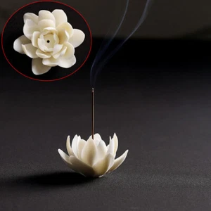 Ceramic White Lotus Incense Burner Home Decor Incense Stick Holder Aromathera BH - Picture 1 of 11