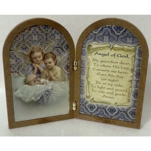 Wood Guardian Angel Folding Plaque 95mm x 60mm, Made in Italy - Imagen 1 de 2