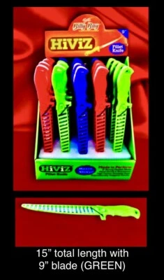 HIVIZ- BETTS BILLY BAY HIVIZ RAZOR SHARP 15" FILET Fillet KNIFE (9" BLADE) HIGH CARBON ST’STEEL, Green