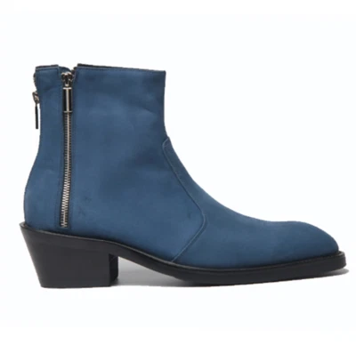 Motor Hombres Niños Cuero Botín 37-46 Chelsea Punta Punta Punta Bloque Exterior Cremallera Foto 1 de 4