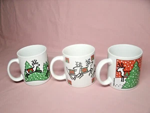 3 PCS REINDEER MUGS 1988 DAYTON HUDSON MADE IN JAPAN CHRISTMAS MUGS - Picture 1 of 12
