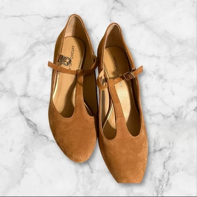 ANTONIO MELANI Marrón Gamuza Mary Jane Correa en T Hebilla Plana Mujer Foto 1 de 4