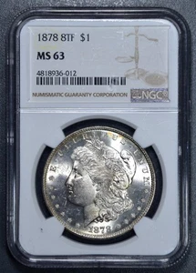 1878 $1 MORGAN SILVER DOLLAR 8 Tail Feathers KM# 110 NGC MS 63 A4868 - Picture 1 of 2