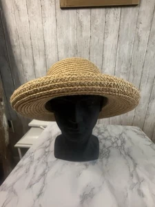 KATHY JEANNE Hat Straw Wide Brim Sun Beach Hat Excellent Natural - Picture 1 of 7
