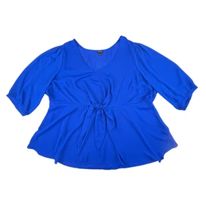 Torrid Bluse 5X Kobaltblau Knoten vorne Schößchen Tunika V-Ausschnitt Modern Chic Workwear - Bild 1 von 10