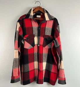 Vintage 1960s LL Bean Red Buffalo Plaid Wool Hunting Shirt Jacket Mens LG Tall - Picture 1 of 9