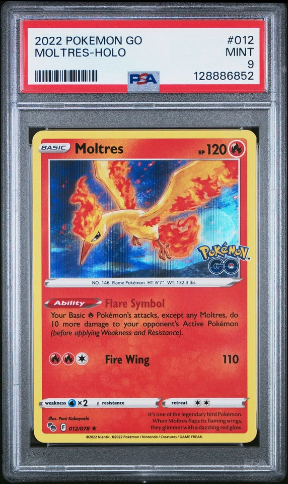 #012 MOLTRES HOLO PSA 9 2022 SWORD & SHIELD POKEMON GO - Image 1 of 2