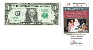Billete de $1 Marla Maples JSA de colección firmado 1988 sin circular automático Trump ex esposa - Imagen 1 de 2