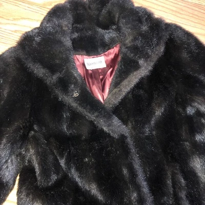 Abrigo de piel sintética Donnybrook vintage para mujer talla s/m marrón oscuro/negro dinero antiguo Foto 1 de 4