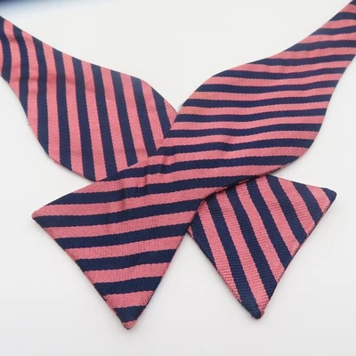 Brooks Brothers Bow Tie Silk Pink Blue Repp 2.25" Wide Self Tie Makers - Image 1 of 4