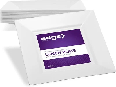 КРАЕВЫЕ ТАРЕЛКИ ДЛЯ ВЕЧЕРИНОК 9 дюймов белые квадратные одноразовые пластиковые обеденные тарелки 20 карат - Изображение 1 из 4