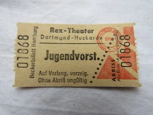 Eintrittskarte Kino , Rex -Theater Dortmund Huckarde Jugendvorstellung - Bild 1 von 1