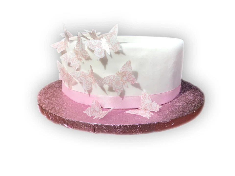 24 tapas de papel de oblea comestible para pastel de mariposa patrón de encaje rosa pálido bebé precortado Foto 1 de 1