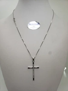 COLLANA DA DONNA CON CROCE CON ZIRCONI IN ORO BIANCO 18KT 750 7,5 GR. (3407) - Foto 1 di 8