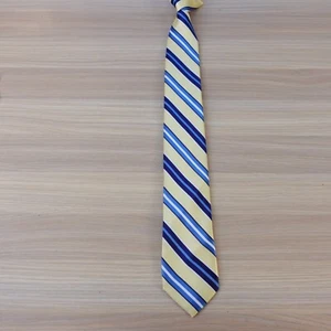 Striped Repp Tie Boy Blue Yellow Formal Wedding School Preppy Clip On Necktie - Picture 1 of 8