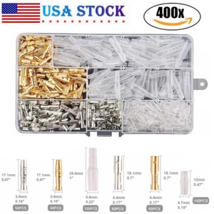 400pcs Motorcycle Brass Bullet Connectors 3.9mm Male Female Electrical Terminal - Picture 1 of 11