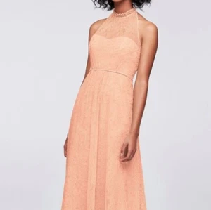 Vestido Bellini Maxi Cuello Alto Encaje Halter Fiesta Chantilly Encaje-Melocotón Coral Talla 6 - Imagen 1 de 5