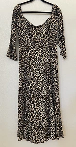 New Reformation Ballari Off the Shoulder Long Sleeve Maxi Dress In LEOPARD Sz 12 - Picture 1 of 7