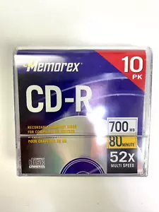 Memorex CD-R 52x700MB, 80MIN 10 Pack Blank CD's Recordable NEW SEALED - Picture 1 of 7