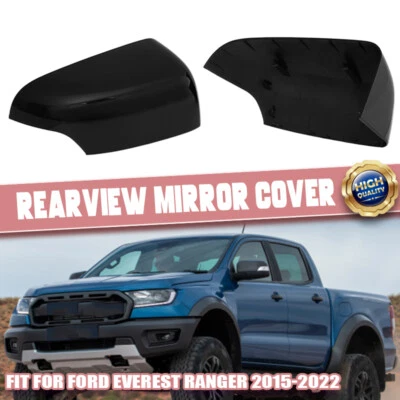 PAIR For Ford Ranger 2015-2022 Gloss Black Rear View Side Mirror Cover Cap Trim - Image 1 of 4