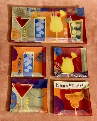 Fused ArtGlass Vero Colorful Glass Bar Serving Dish Tray Cocktail Barware Set - Image 1 of 4