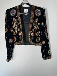 Leslie Fay VINTAGE VELLUTO CROPPED BOLERO JACKET IMPREZIOSITO TAGLIA 10 perline LEGGI - Foto 1 di 8