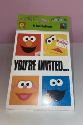 Sesame Street Party Invitations Cookie Monster Big Bird Elmo 8 CT 2001 Vintage - Image 1 of 2