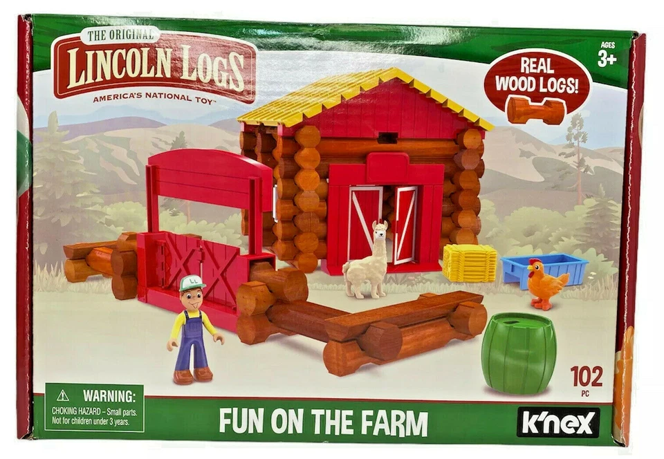 – Fun on The Farm 102 Parts Real Wood Logs Ages 3 Best Retro Building Toy Gift
