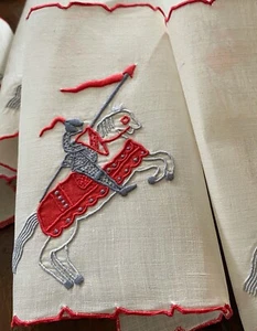 7 Vintage Marghab Madeira Hand Embroidered Cocktail Napkins “Knight” WW766 - Picture 1 of 3