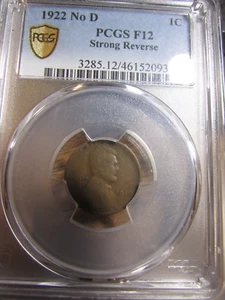 *** RARE GRADED 1922 NO "D" LINCOLN CENT PCGS F 12 STRONG REV - Picture 1 of 2