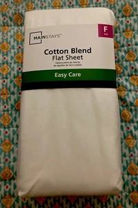 New! Mainstays Full White Cotton Blend Flat Sheet - Picture 1 of 3