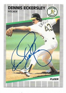 DENNIS ECKERSLEY 1989 FLEER AUTOGRAPHED SIGNED # 7 OAKLAND A'S HOF