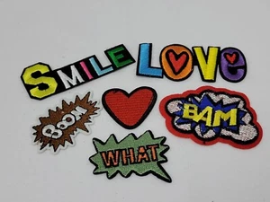 Embroidered Patch Lot-6 VARIOUS SHAPES & COLORFUL STYLES- Words B26 - Picture 1 of 3