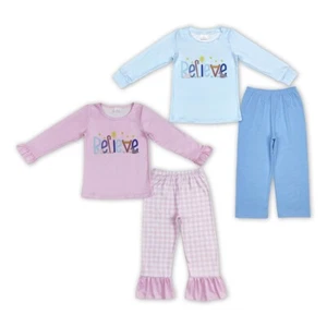 Boutique Baby Girls Boys Sibling Christmas Believe Top Pants Clothes Sets - Picture 1 of 5