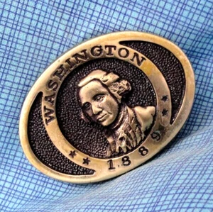 Washington Statehood 1889 Dress Belt Buckle Bronze # RC Vtg 70s Heritage .QRT194 - Picture 1 of 9
