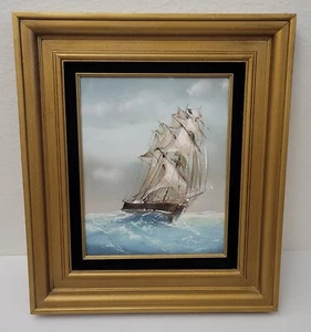 Pintura vintage de barco Clipper 15 X 13" firmada por artista - Imagen 1 de 3